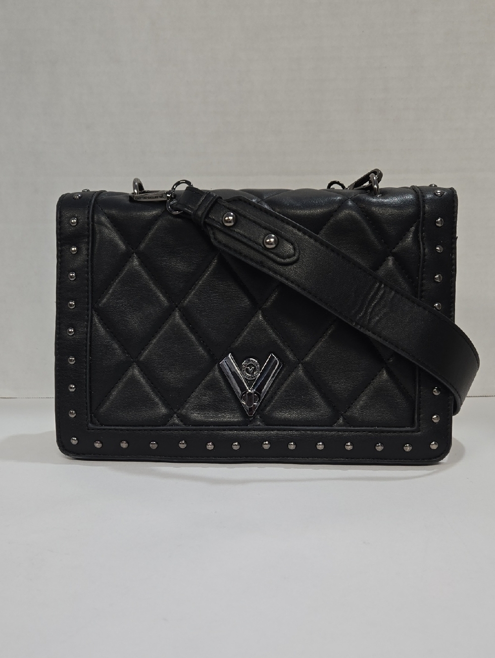 Valentino Orlandi Quilted Black Studded Shoulder Bag EUC 11"x7.25"x3"